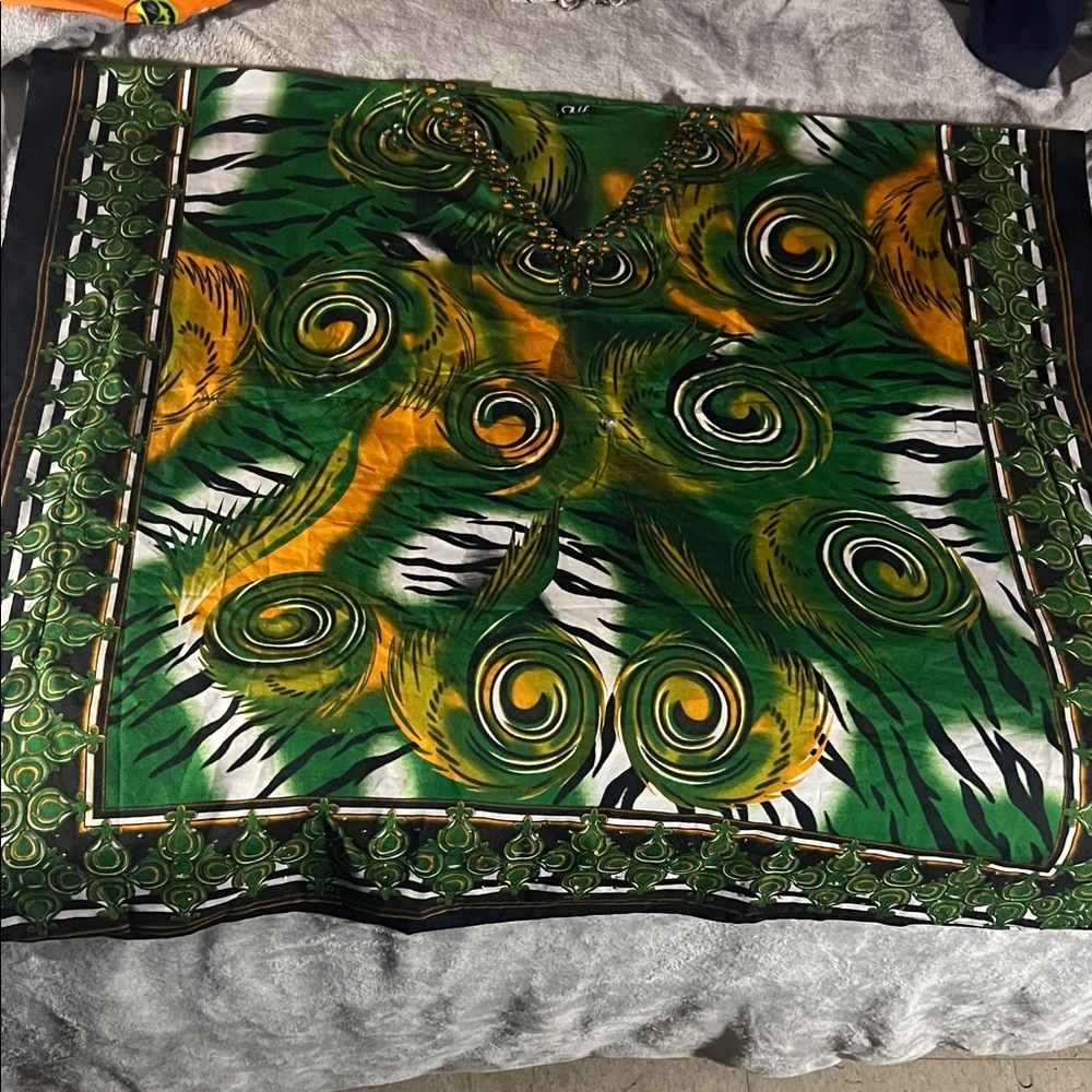 Vibrant Green and Yellow Patterned Scarf smock (free size)